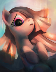 Size: 1275x1650 | Tagged: safe, artist:paladin, character:marble pie, species:earth pony, species:human, species:pony, eye reflection, female, looking up, mare, offscreen character, open mouth, scared, solo