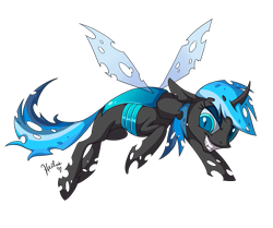 Size: 621x520 | Tagged: safe, artist:heilos, character:rainbow dash, species:changeling, blue changeling, changelingified, dashling, female, solo, species swap