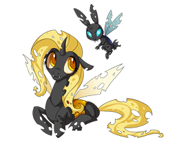 Size: 618x520 | Tagged: safe, artist:heilos, character:angel bunny, character:fluttershy, species:changeling, changelingified, female, flutterling, species swap, yellow changeling