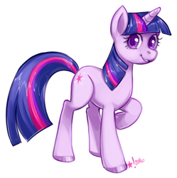 Size: 512x514 | Tagged: safe, artist:stardrawsponies, character:twilight sparkle, character:twilight sparkle (unicorn), species:pony, species:unicorn, colored hooves, cute, female, looking at you, mare, raised hoof, simple background, smiling, solo, twiabetes, white background