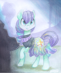 Size: 1194x1415 | Tagged: safe, artist:mapony240, character:coloratura, episode:the mane attraction, g4, my little pony: friendship is magic, clothing, female, glowing cutie mark, musical instrument, piano, rara, scene interpretation, skirt, solo, traditional art, veil