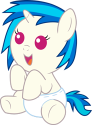 Size: 766x1043 | Tagged: safe, artist:mighty355, character:dj pon-3, character:vinyl scratch, species:pony, species:unicorn, baby, baby pony, babynyl scratch, diaper, female, filly, foal, happy, hooves, horn, open mouth, simple background, solo, transparent background, vector