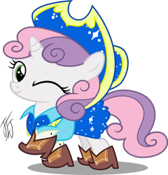 Size: 3000x3128 | Tagged: safe, artist:mlp-scribbles, character:sweetie belle, episode:on your marks, g4, my little pony: friendship is magic, boots, clothing, cow belle, cowboy boots, cowboy hat, female, hat, shoes, simple background, skirt, solo, stetson, transparent background, vector, wink, wrong aspect ratio