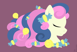 Size: 1500x1015 | Tagged: safe, artist:raygirl, part of a set, character:bon bon, character:sweetie drops, species:earth pony, species:pony, bust, candy, eyes closed, female, food, lineless, lollipop, long mane, mare, portrait, profile, simple background, solo