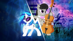 Size: 1920x1080 | Tagged: safe, artist:skycraftdie, artist:wishdream, edit, character:dj pon-3, character:octavia melody, character:vinyl scratch, species:earth pony, species:pony, species:unicorn, bow (instrument), cello, cello bow, female, mare, music, musical instrument, vector, wallpaper, wallpaper edit