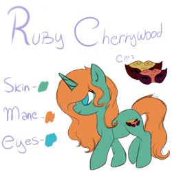 Size: 1024x1024 | Tagged: safe, artist:rubyblossomva, oc, oc only, oc:ruby cherrywood, species:pony, species:unicorn, reference sheet, solo