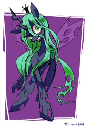 Size: 500x700 | Tagged: safe, artist:akomaru, character:queen chrysalis, species:changeling, species:pony, changeling queen, female, mare, solo