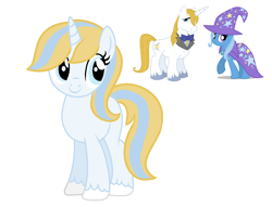 Size: 1094x836 | Tagged: safe, artist:estefania200, character:prince blueblood, character:trixie, oc, parent:prince blueblood, parent:trixie, parents:bluetrix, species:pony, species:unicorn, ship:bluetrix, female, male, mare, offspring, shipping, simple background, straight, white background