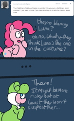 Size: 637x1049 | Tagged: safe, artist:nidote-the-nidoran, character:pinkie pie, species:earth pony, species:pony, abdominal bulge, ask, comic, costume, female, impossibly large belly, mare, nightmare night, super mario bros., the peckish pony, tumblr, yoshi