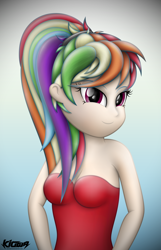 Size: 4008x6213 | Tagged: safe, artist:kiowa213, character:rainbow dash, my little pony:equestria girls, absurd resolution, alternate hairstyle, female, human coloration, rainbow dash always dresses in style, red dress, solo
