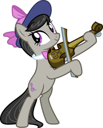 Size: 7238x9000 | Tagged: safe, artist:korsoo, character:octavia melody, species:pony, episode:a hearth's warming tail, g4, my little pony: friendship is magic, absurd resolution, bipedal, bow (instrument), bow tie, clothing, cute, female, hat, inkscape, musical instrument, playing, simple background, smiling, solo, transparent background, vector, victorian, violin, violin bow