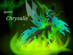 Size: 1600x1200 | Tagged: safe, artist:nuttypanutdy, character:queen chrysalis, species:changeling, changeling queen, female, fire, green fire, magic, solo