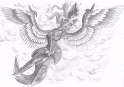 Size: 2338x1632 | Tagged: source needed, safe, artist:cross_ornstein, character:midnight sparkle, character:twilight sparkle, character:twilight sparkle (scitwi), species:eqg human, my little pony:equestria girls, armpits, badass, battle tendency, crossover, female, grayscale, harpy, jojo's bizarre adventure, kars, midnight sparkle, monochrome, solo, traditional art, ultimate life form, wing arms