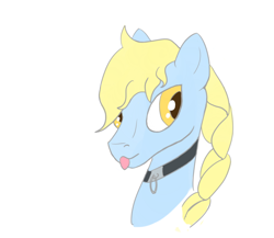 Size: 1280x1109 | Tagged: safe, artist:ononim, oc, oc only, oc:windswept skies, species:pegasus, species:pony, braid, bust, collar, girly, male, portrait, simple background, solo, stallion, tongue out, white background