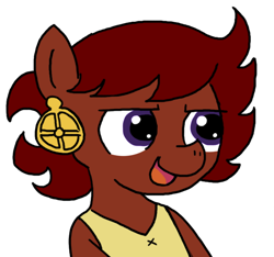 Size: 640x600 | Tagged: safe, artist:ficficponyfic, artist:methidman, edit, oc, oc only, oc:ruby rouge, species:earth pony, species:pony, clothing, color edit, colored, colt quest, ear piercing, earring, female, filly, piercing, reverse trap, shirt, smiling, solo, tomboy, traditional art