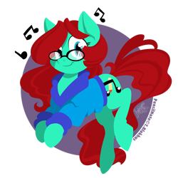 Size: 950x950 | Tagged: safe, artist:raygirl, oc, oc only, oc:pencil note, species:earth pony, species:pony, clothing, cutie mark, female, glasses, hooves, lineless, mare, smiling, solo