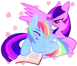 Size: 987x845 | Tagged: safe, artist:deep mystery, character:rainbow dash, character:twilight sparkle, character:twilight sparkle (alicorn), species:alicorn, species:pony, ship:twidash, blushing, female, lesbian, shipping