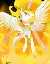 Size: 1189x1518 | Tagged: safe, artist:nuttypanutdy, character:nightmare star, character:princess celestia, angry, bitchlestia, chains, female, fire, restrained, solo, tyrant celestia
