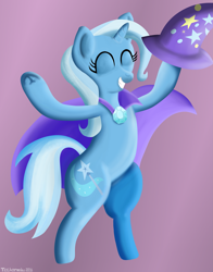 Size: 3203x4076 | Tagged: safe, artist:techarmsbu, character:trixie, species:pony, species:unicorn, cape, clothing, eyes closed, female, hat, mare, solo, standing, trixie's cape, trixie's hat