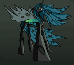 Size: 3200x2800 | Tagged: dead source, safe, artist:quefortia, character:queen chrysalis, species:changeling, changeling queen, female, grin, looking at you, low angle, smiling, solo