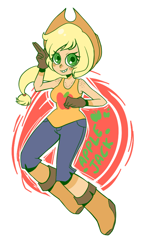 Size: 480x840 | Tagged: safe, artist:ssenarrya, character:applejack, species:human, abstract background, female, freckles, humanized, shoulder freckles, solo