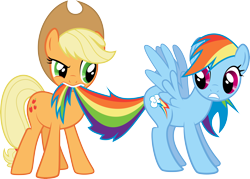 Size: 8296x5932 | Tagged: safe, artist:tryhardbrony, character:applejack, character:rainbow dash, absurd resolution, biting, simple background, tail, tail bite, transparent background, vector