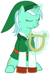 Size: 668x995 | Tagged: safe, artist:pageturner1988, character:lyra heartstrings, crossover, female, link, lyre, music, simple background, solo, the legend of zelda, transparent background, vector