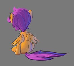 Size: 2072x1842 | Tagged: safe, artist:tivy, character:scootaloo, back, female, looking away, painting, rear view, simple background, sitting, solo, turned away