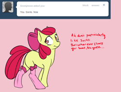 Size: 712x542 | Tagged: safe, artist:nessia, character:apple bloom, ask, clothing, female, socks, solo, this apple bloom, tumblr