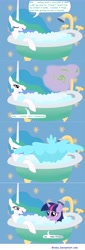 Size: 2500x7316 | Tagged: safe, artist:birdco, character:princess celestia, character:twilight sparkle, bath, bathroom, bathtub, bubble, bubble bath, claw foot bathtub, comic, intrusion of privacy