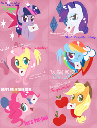 Size: 800x1049 | Tagged: safe, artist:musapan, character:applejack, character:fluttershy, character:pinkie pie, character:rainbow dash, character:rarity, character:twilight sparkle, mane six, valentine