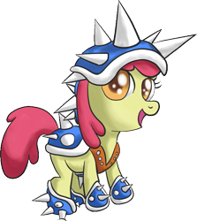 Size: 607x681 | Tagged: safe, artist:infernaldalek, character:apple bloom, armor, blue shell, crossover, equestria is doomed, female, koopa, koopa shell, mario kart, mario kart 64, mario kart 8, mario kart double dash, mario kart wii, solo, spikes, super mario bros.