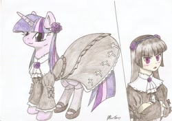 Size: 2338x1648 | Tagged: safe, artist:stardustchild01, character:twilight sparkle, clothing, crossover, dress, lolita fashion, traditional art