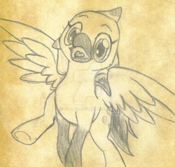 Size: 1024x977 | Tagged: safe, artist:ethaes, oc, oc only, oc:sulphur nimbus, species:classical hippogriff, species:hippogriff, cute, happy, pencil drawing, sketch, solo, sulphur nimbus, traditional art