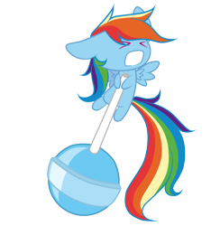 Size: 750x800 | Tagged: safe, artist:oathkeeper21, character:rainbow dash, species:pegasus, species:pony, candy, female, floppy ears, lollipop, micro, mini, solo, squint
