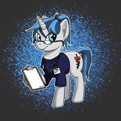 Size: 1024x1024 | Tagged: safe, artist:wcnimbus, oc, oc only, oc:arcana aid, species:pony, clipboard, clothing, female, mare, nurse, ponytail, scrubs (gear), smiling, solo, standing