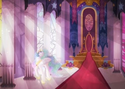 Size: 960x678 | Tagged: safe, artist:darkestsunset, character:princess celestia, female, needs more jpeg, solo, throne, throne room