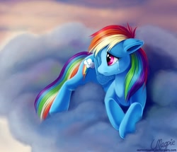 Size: 900x775 | Tagged: safe, artist:laurenmagpie, character:rainbow dash, cloud, crying, female, sad, solo