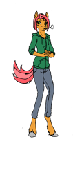 Size: 1546x3632 | Tagged: safe, artist:breadworth, character:babs seed, species:anthro, species:unguligrade anthro, clothing, female, hoodie, pants, simple background, solo, transparent background, unshorn fetlocks