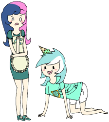 Size: 549x613 | Tagged: safe, artist:soullessteddybear, character:bon bon, character:lyra heartstrings, character:sweetie drops, adventure time, humanized, skinny, style emulation