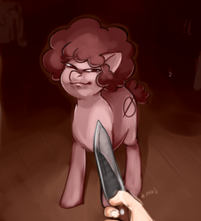 Size: 706x778 | Tagged: safe, artist:stardrawsponies, oc, oc only, oc:bread, hand, knife, knife cat, looking at you, meme, offscreen character, parody, ponified, ponified animal photo, pov, smug, solo focus