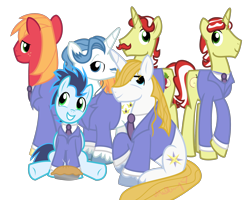 Size: 2500x2000 | Tagged: safe, artist:vcm1824, character:big mcintosh, character:fancypants, character:flam, character:flim, character:prince blueblood, character:soarin', species:earth pony, species:pony, clothing, cute, flamabetes, flimabetes, hatless, hnnng, macabetes, male, missing accessory, ouran high school host club, prince bluebetes, school uniform, simple background, soarinbetes, stallion, transparent background, vector
