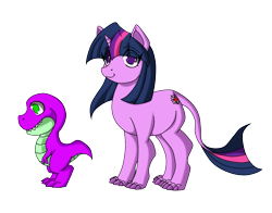 Size: 1393x1092 | Tagged: safe, artist:animewave, character:spike, character:twilight sparkle, character:twilight sparkle (unicorn), species:hyracotherium, species:pony, species:unicorn, cavemare, dinosaur, dinosaurified, duo, prehistoric, reptile, simple background, transparent background