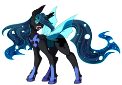 Size: 2459x1707 | Tagged: safe, artist:polkadot-creeper, character:nightmare moon, character:princess luna, character:queen chrysalis, species:alicorn, species:changeling, species:pony, changeling queen, female, fusion, hybrid, simple background, solo