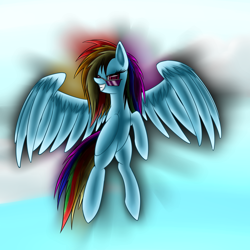 Size: 2500x2500 | Tagged: safe, artist:n1de, character:rainbow dash, species:pegasus, species:pony, female, mare, smiling, solo, spread wings, sunglasses, wings