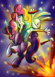 Size: 1024x1447 | Tagged: safe, artist:mad--munchkin, character:pinkie pie, armpits, crossover, dynamite, explosion, explosives, max, sam and max, watermark