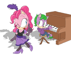 Size: 6000x5000 | Tagged: dead source, safe, artist:atomiclance, character:pinkie pie, character:spike, species:anthro, episode:over a barrel, g4, my little pony: friendship is magic, absurd resolution, crossover, paws, piano, saloon dress, saloon pinkie, sandals, simple background, sonic the hedgehog (series), sonicified, transparent background, you gotta share