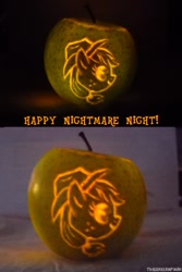 Size: 640x960 | Tagged: safe, artist:thelonelampman, character:applejack, apple, applejack-o-lantern, halloween, jack-o-lantern, nightmare night, photo