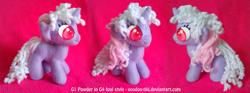 Size: 1349x500 | Tagged: safe, artist:voodoo-tiki, character:powder, g1, female, filly, g1 to g4, generation leap, irl, photo, plushie, solo, younger