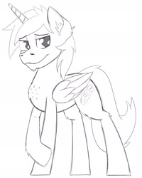 Size: 1905x2377 | Tagged: safe, artist:wcnimbus, oc, oc only, oc:miles, species:alicorn, species:pony, alicorn oc, chest fluff, male, simple background, sketch, smiling, solo, stallion, standing